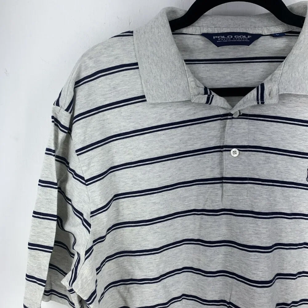 Polo Golf Ralph Lauren‎ Mens Large Shirt Pima Cotton Preppy Stripes Casual